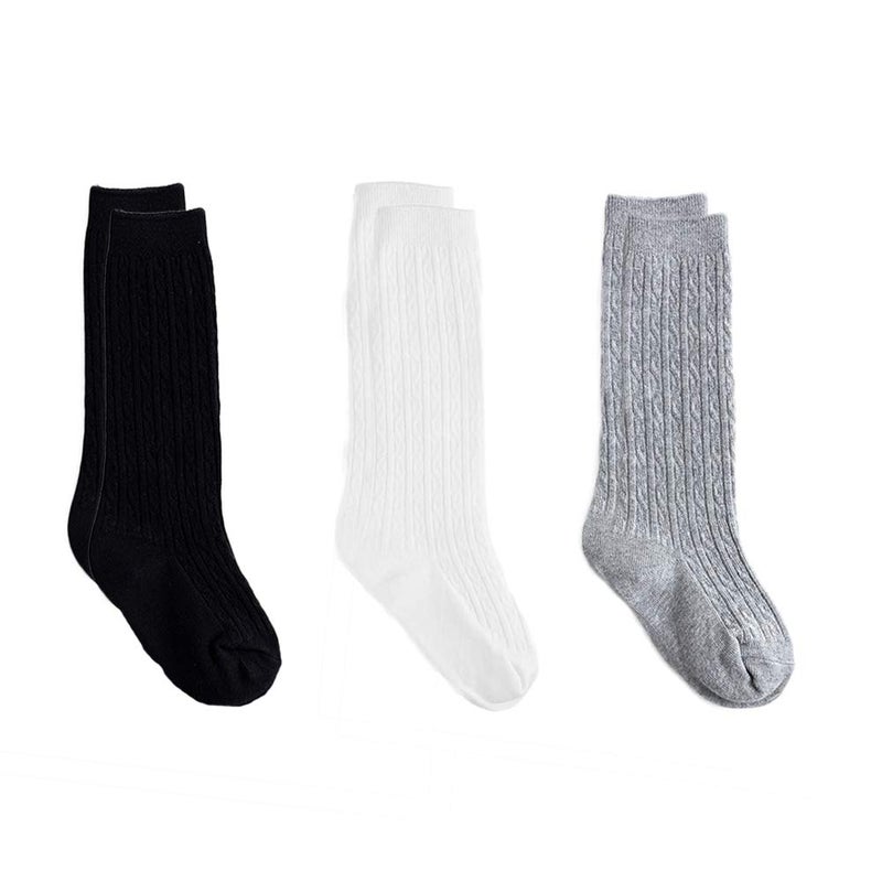 Yenzat Toddler Knee High Socks Cable Knit Long Stockings Baby Girls Boys Black White Grey 2T-3T 3 Pairs - Image 1